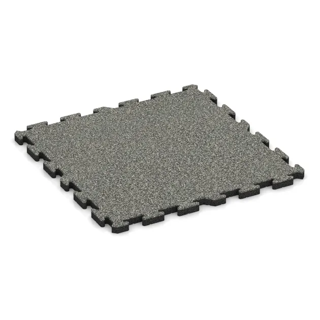 Fitness Skyddsmatta HD von WARCO im Farbdesign Grå Granit mit den Abmessungen 1000 x 1000 x 40 mm. Produktfoto von Artikel 3407 in der Aufsicht von schräg vorne.