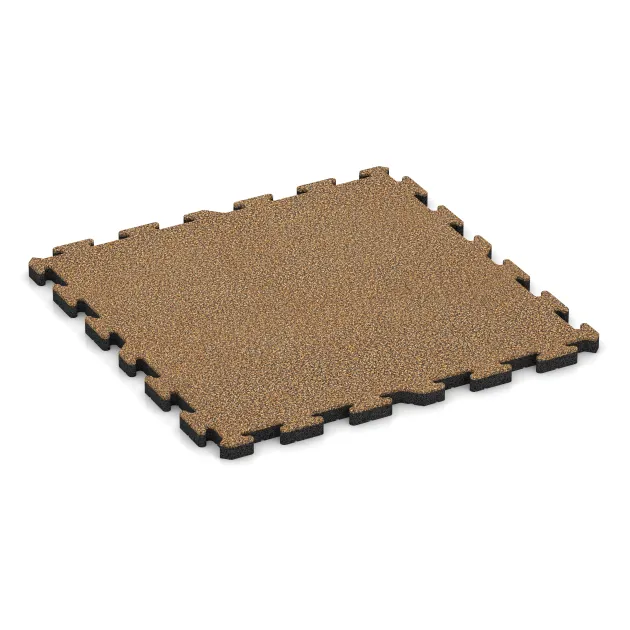 Fitness Skyddsmatta HD von WARCO im Farbdesign Rattan Lounge mit den Abmessungen 1000 x 1000 x 40 mm. Produktfoto von Artikel 3419 in der Aufsicht von schräg vorne.