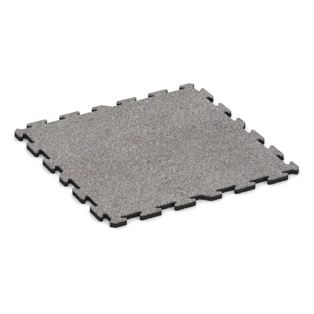 Spiel-Bodenbelag von WARCO im Farbdesign Grå Melange mit den Abmessungen 1000 x 1000 x 30 mm. Produktfoto von Artikel 4569 in der Aufsicht von schräg vorne.