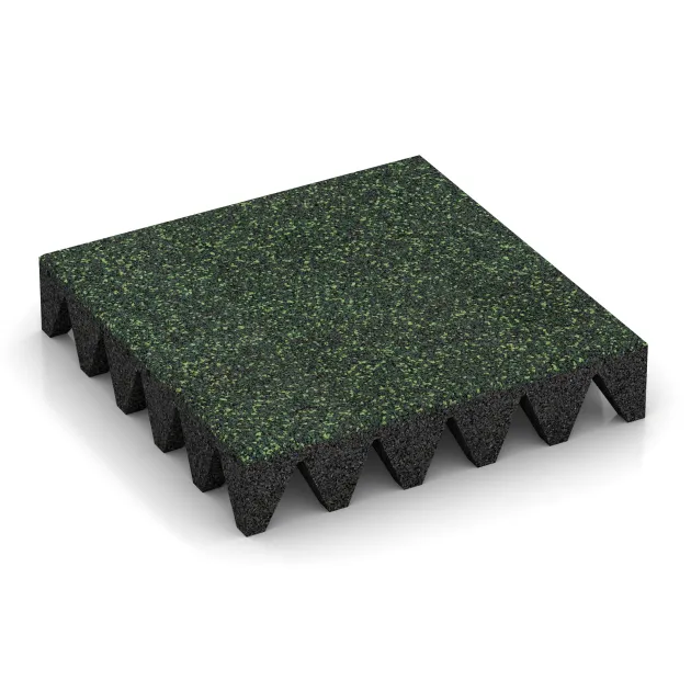 Fallskyddsmattor 10 cm - EN 1177 ≤ 300 cm von WARCO im Farbdesign Engelsk Gräsmatta mit den Abmessungen 500 x 500 x 100 mm. Produktfoto von Artikel 5646 in der Aufsicht von schräg vorne.