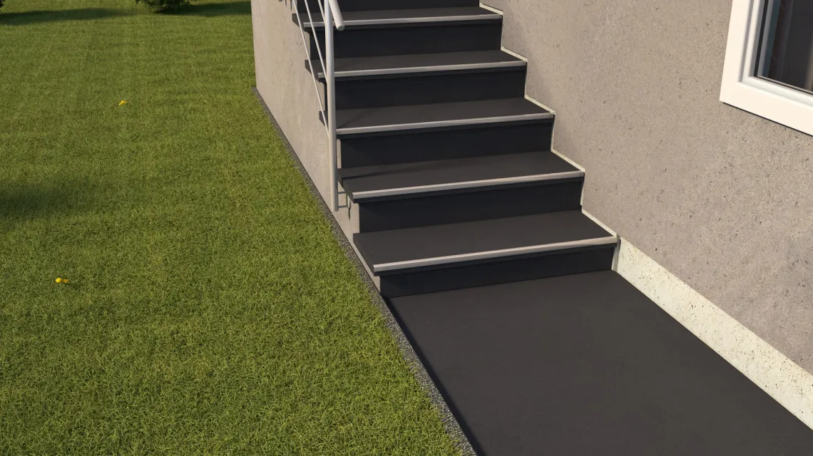 Beispielhafte Verlegung für den Artikel 0911 von WARCO - Trappflisa, Farbton Matt Antracit in der Abmessung 485 x 485 x 8 mm | 0,235 m².