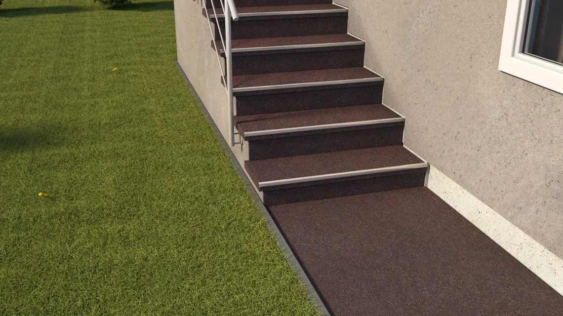 Beispielhafte Verlegung für den Artikel 1110 von WARCO - Trappflisa, Farbton Lätt Röd Sprøjtet in der Abmessung 970 x 970 x 16 mm | 0,94 m².