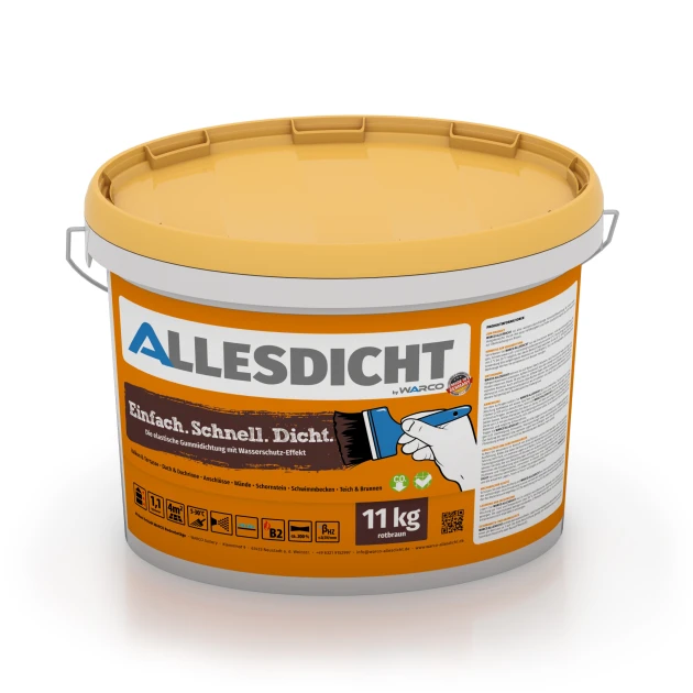 ALLESDICHT – Tätskikt von WARCO im Farbdesign Rödbrun mit den Abmessungen 11 kg | 3,3 m². Produktfoto von Artikel 0029 in der Aufsicht von schräg vorne.