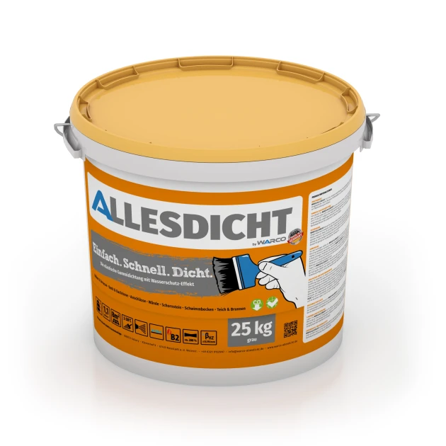 ALLESDICHT – Tätskikt von WARCO im Farbdesign Grått mit den Abmessungen 25 kg | 7,6 m². Produktfoto von Artikel 0026 in der Aufsicht von schräg vorne.