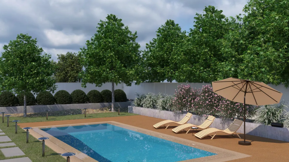 Beispielhafte Verlegung für den Artikel 2729 von WARCO - Poolplatta, Farbton Terra Cotta in der Abmessung 500 x 500 x 30 mm.