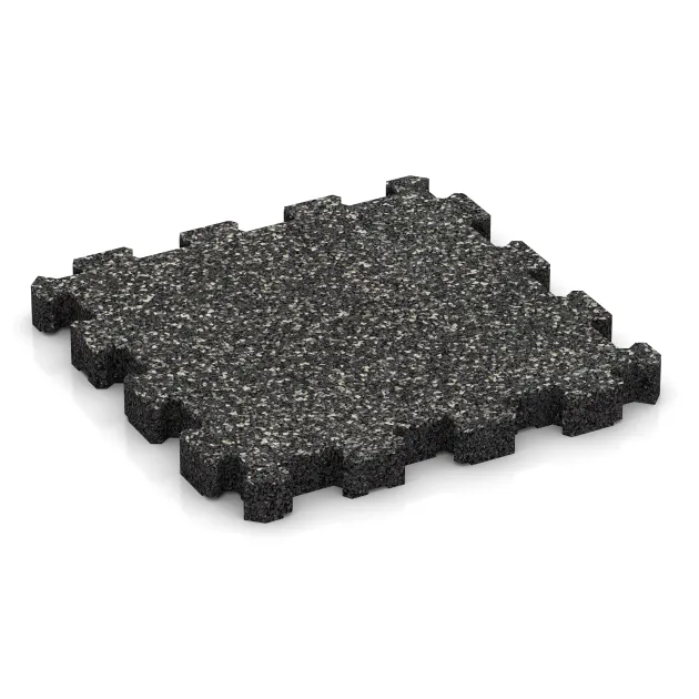 Gummiklickplatta von WARCO im Farbdesign Mörkgrå Granit mit den Abmessungen 306 x 306 x 30 mm. Produktfoto von Artikel 4267 in der Aufsicht von schräg vorne.