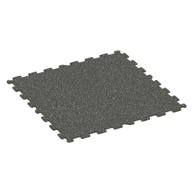 Fitnessgolv Kompakt von WARCO im Farbdesign Mörkgrå Granit mit den Abmessungen 970 x 970 x 8 mm | 0,94 m. Produktfoto von Artikel 1019 in der Aufsicht von schräg vorne.