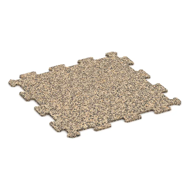 Fitnessgolv Kompakt von WARCO im Farbdesign Travertin mit den Abmessungen 485 x 485 x 8 mm | 0,235 m². Produktfoto von Artikel 0890 in der Aufsicht von schräg vorne.