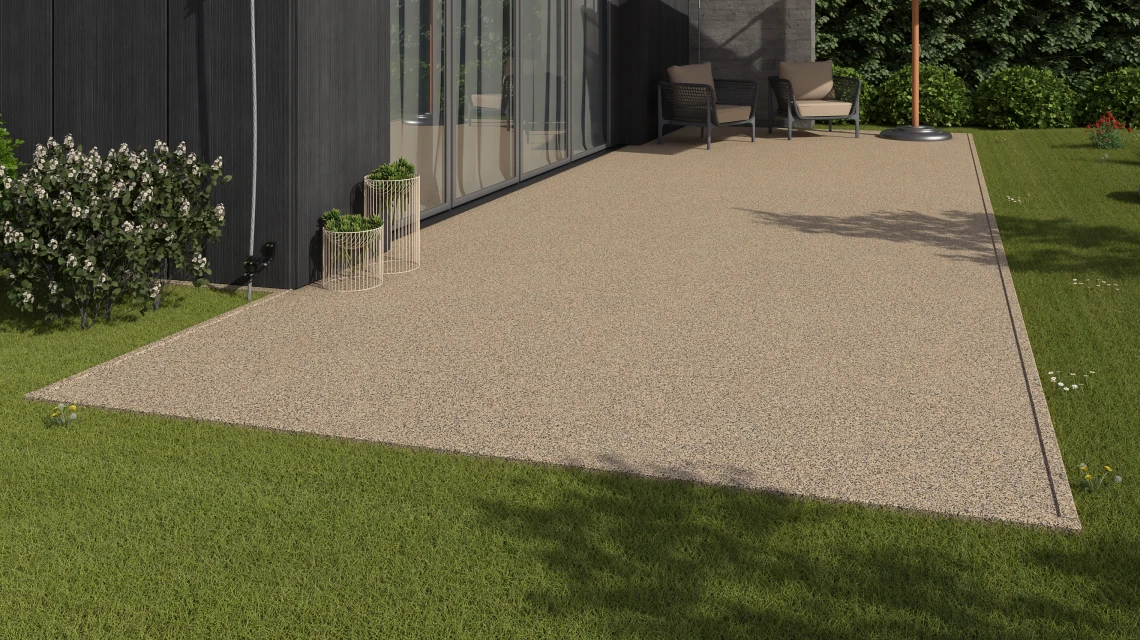 Beispielhafte Verlegung für den Artikel 3735 von WARCO - Balkonggolv, Farbton Travertin in der Abmessung 30,6 x 30,6 x 2 cm | 0,094 m².