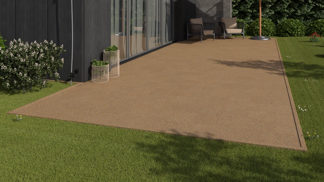 Beispielhafte Verlegung für den Artikel 3740 von WARCO - Balkonggolv, Farbton Rattan in der Abmessung 30,6 x 30,6 x 2 cm | 0,094 m².