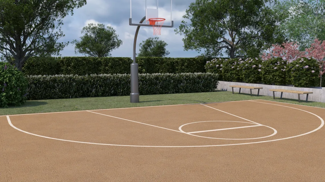 Beispielhafte Verlegung für den Artikel 4102 von WARCO - Gummibeläggning för sport, Farbton Rattan Lounge in der Abmessung 500 x 500 x 30 mm.