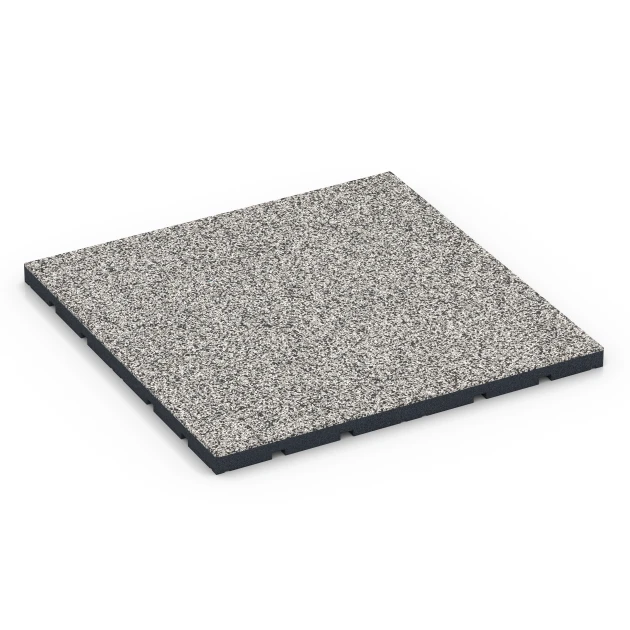 Gymgolv för utomhusbruk von WARCO im Farbdesign Grå granit mit den Abmessungen 60 x 60 x 3 cm | 0,36 m². Produktfoto von Artikel 7133 in der Aufsicht von schräg vorne.