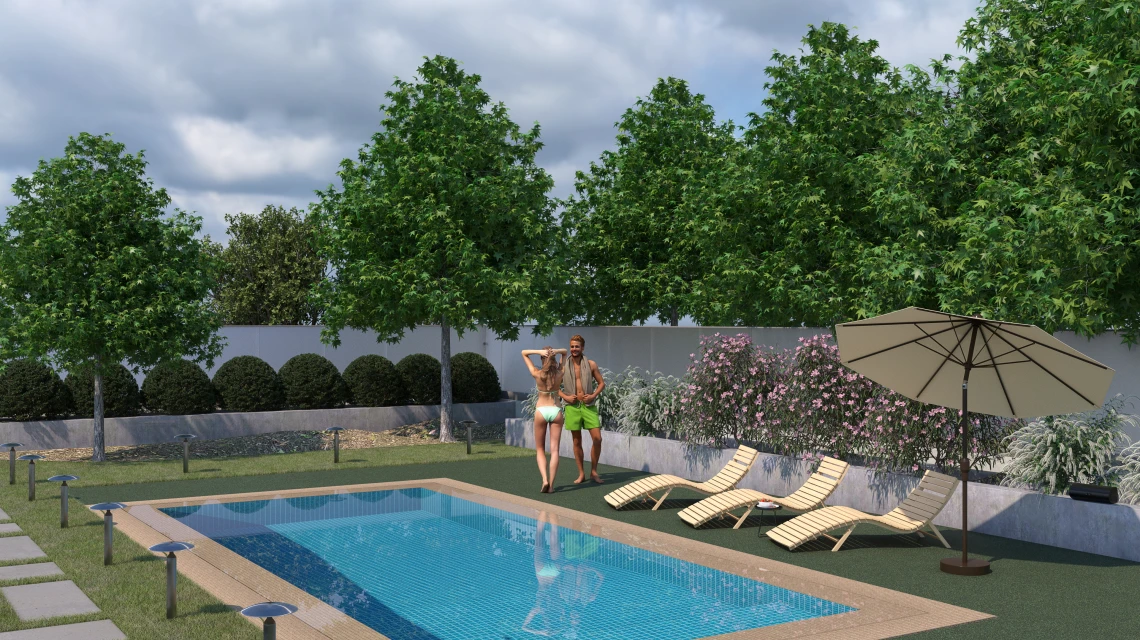 Beispielhafte Verlegung für den Artikel 5228 von WARCO - Poolplatta fogfri, Farbton Engelskt gräs in der Abmessung 30,6 x 30,6 x 3 cm | 0,094 m².