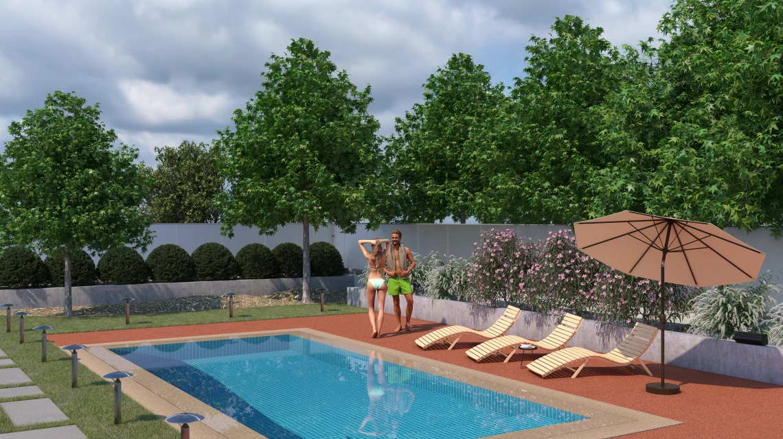 Beispielhafte Verlegung für den Artikel 5230 von WARCO - Poolplatta fogfri, Farbton Etna in der Abmessung 30,6 x 30,6 x 3 cm | 0,094 m².