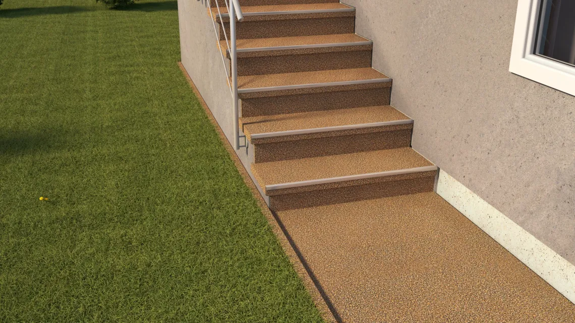 Beispielhafte Verlegung für den Artikel 5435 von WARCO - Trappflisa, Farbton Rattan Lounge in der Abmessung 306 x 306 x 20 mm.