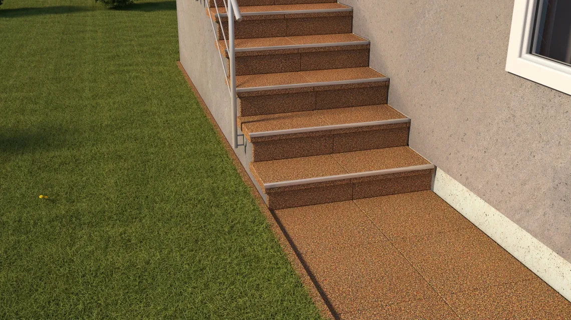 Beispielhafte Verlegung für den Artikel 5452 von WARCO - Trappflisa, Farbton Terra Cotta in der Abmessung 500 x 500 x 30 mm.