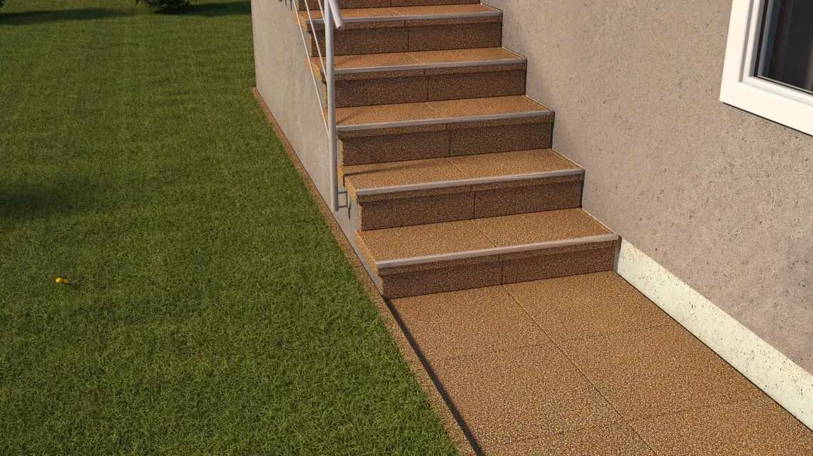 Beispielhafte Verlegung für den Artikel 5461 von WARCO - Trappflisa, Farbton Rattan Lounge in der Abmessung 500 x 500 x 30 mm.