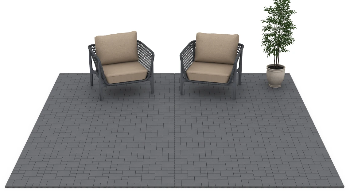 Beispielhafte Verlegung für den Artikel 6330 von WARCO - Blockmönster – Trallplattor, Farbton Silvergrå in der Abmessung 38,5 x 38,5 x 2 cm.