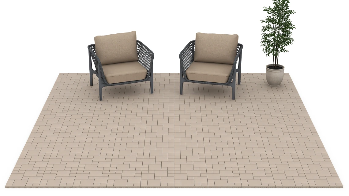 Beispielhafte Verlegung für den Artikel 6331 von WARCO - Blockmönster – Trallplattor, Farbton Vanilj in der Abmessung 38,5 x 38,5 x 2 cm.