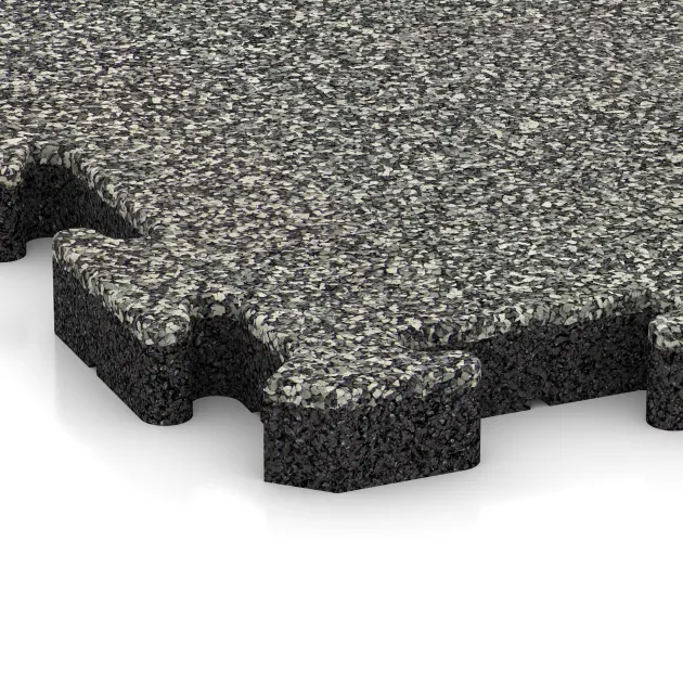 Detailaufnahme der Randausprägung von WARCO-Produkt 3407, Fitness Skyddsmatta HD, Format 1000 x 1000 x 40 mm, Farbe Grå Granit.