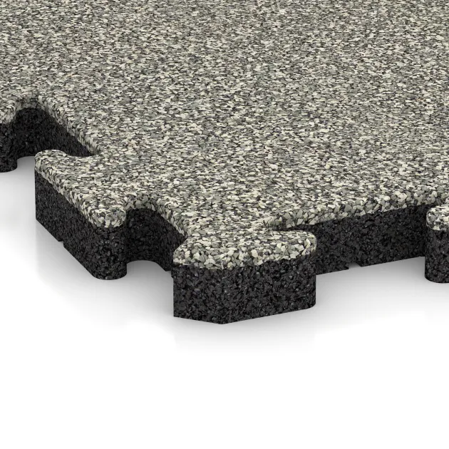Detailaufnahme der Randausprägung von WARCO-Produkt 3408, Fitness Skyddsmatta HD, Format 1000 x 1000 x 40 mm, Farbe Ljus Granit.