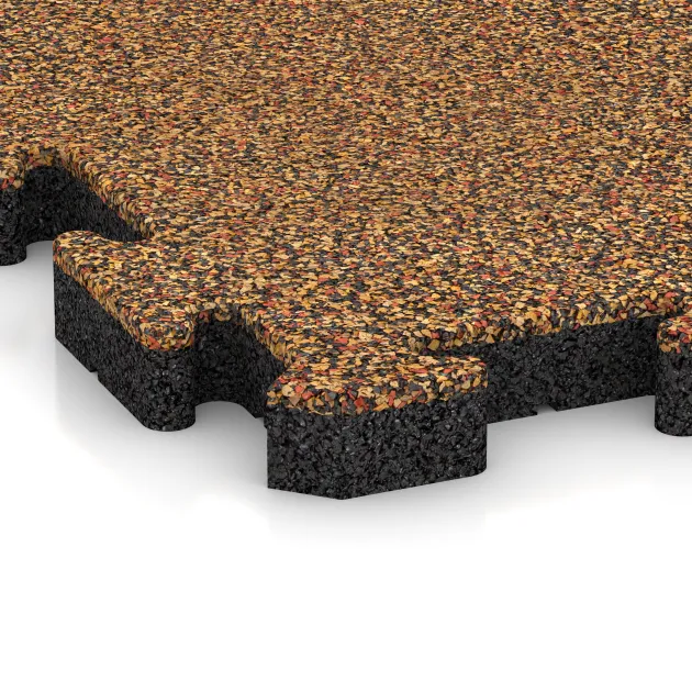 Detailaufnahme der Randausprägung von WARCO-Produkt 3410, Fitness Skyddsmatta HD, Format 1000 x 1000 x 40 mm, Farbe Terra Cotta.