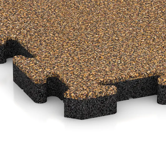 Detailaufnahme der Randausprägung von WARCO-Produkt 3419, Fitness Skyddsmatta HD, Format 1000 x 1000 x 40 mm, Farbe Rattan Lounge.