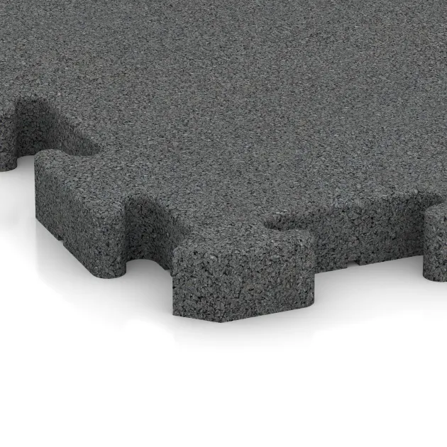 Detailaufnahme der Randausprägung von WARCO-Produkt 3484, Fitness Skyddsmatta HD, Format 1000 x 1000 x 40 mm, Farbe Skiffergrå.