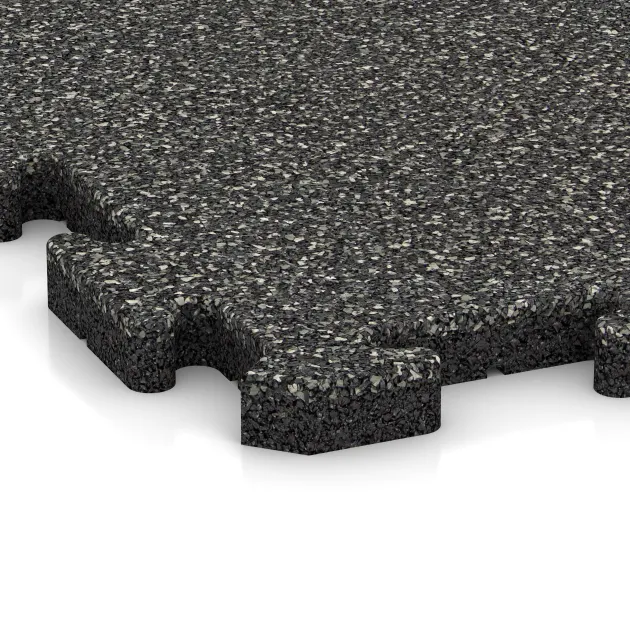 Detailaufnahme der Randausprägung von WARCO-Produkt 3282, Hundsportgolv HD, Format 1000 x 1000 x 30 mm, Farbe Mörkgrå Granit.