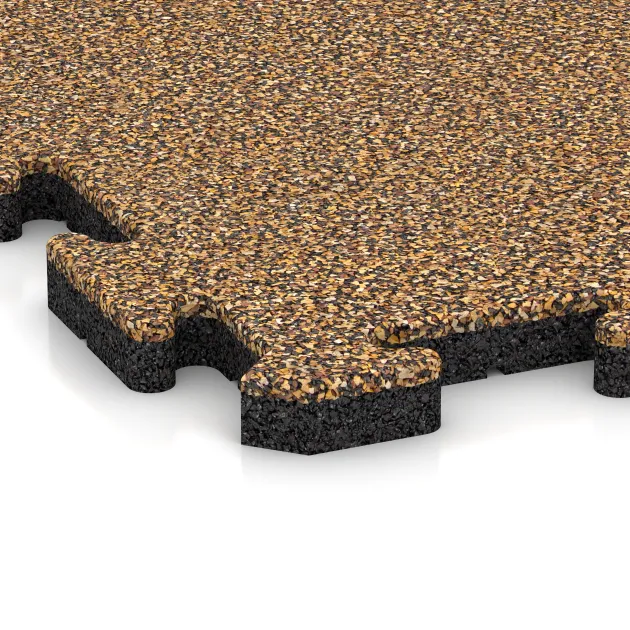 Detailaufnahme der Randausprägung von WARCO-Produkt 3225, Spiel-Bodenbelag, Format 1000 x 1000 x 30 mm, Farbe Rattan Lounge.