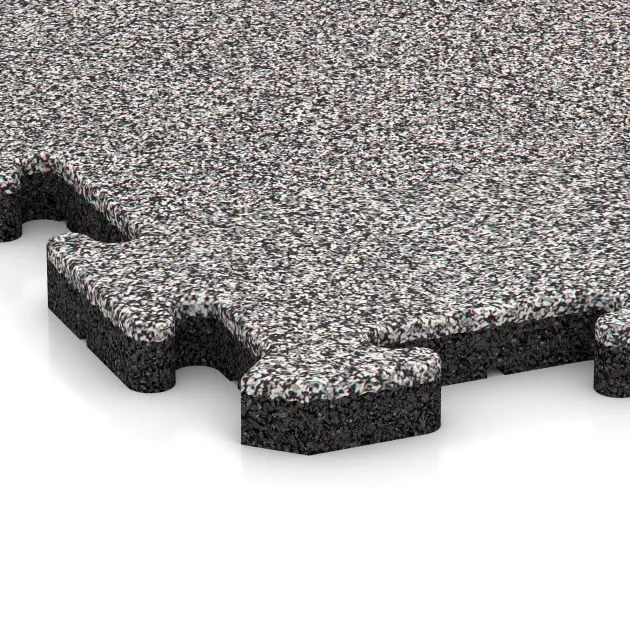Detailaufnahme der Randausprägung von WARCO-Produkt 4569, Spiel-Bodenbelag, Format 1000 x 1000 x 30 mm, Farbe Grå Melange.