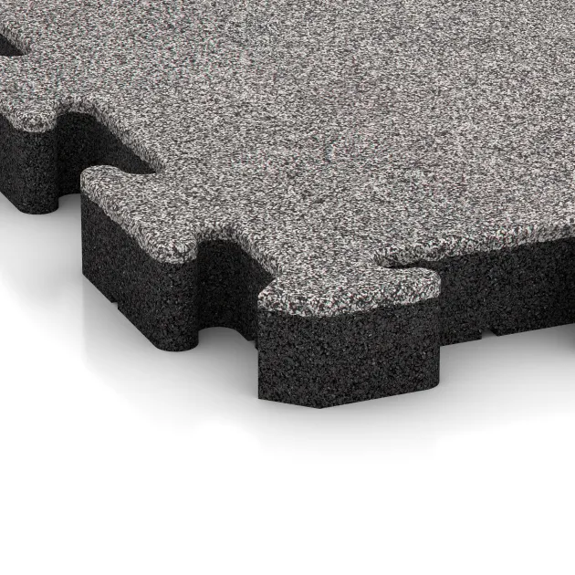Detailaufnahme der Randausprägung von WARCO-Produkt 4563, Gummibeläggning för sport HD, Format 500 x 500 x 50 mm, Farbe Grå Melange.