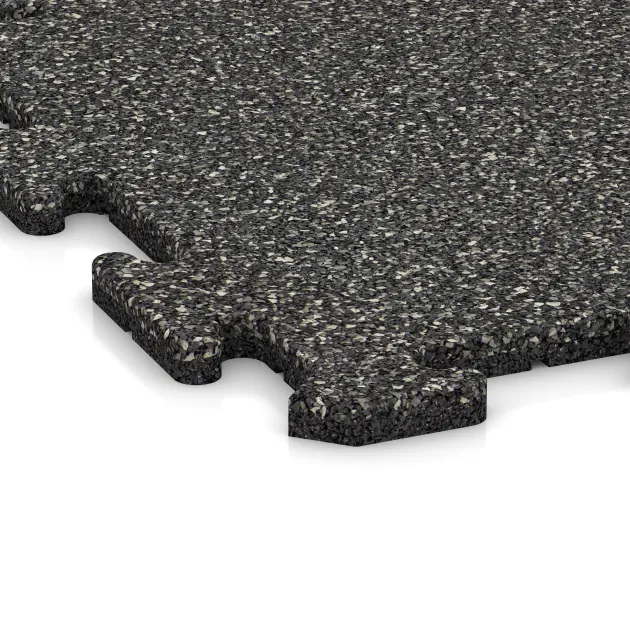 Detailaufnahme der Randausprägung von WARCO-Produkt 3897, Hundsportgolv HD, Format 500 x 500 x 18 mm, Farbe Mörkgrå Granit.