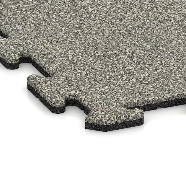 Detailaufnahme der Randausprägung von WARCO-Produkt 3941, Hundsportgolv HD, Format 1000 x 1000 x 18 mm, Farbe Ljus Granit.