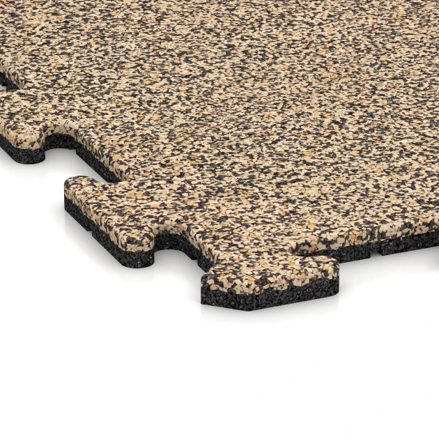 Detailaufnahme der Randausprägung von WARCO-Produkt 4237, Sportgolvsplatta 1,8 cm, Format 100 x 100 x 1,8 cm | 1,00 m², Farbe Travertin.