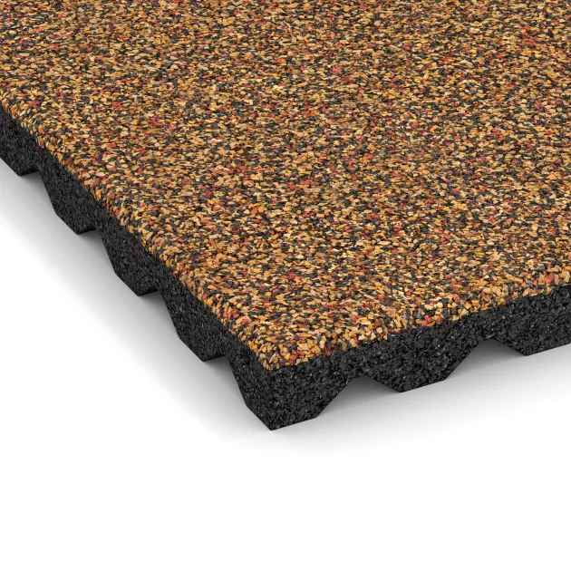 Detailaufnahme der Randausprägung von WARCO-Produkt 5336, Fallskyddsplatta för lekplats, Format 500 x 500 x 40 mm, Farbe Terra Cotta.