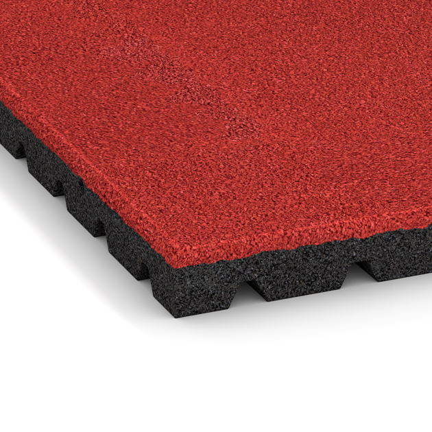 Detailaufnahme der Randausprägung von WARCO-Produkt 0773, Fallskyddsmatta i gummi, Format 1000 x 1000 x 40 mm, Farbe Rose.