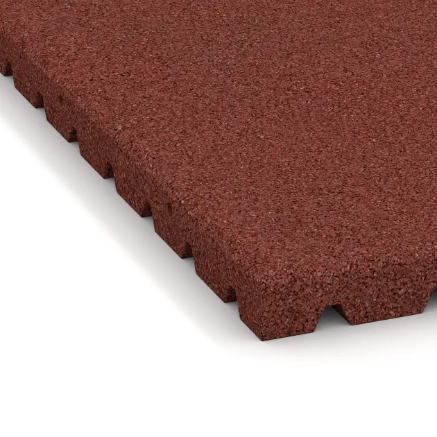 Detailaufnahme der Randausprägung von WARCO-Produkt 5665, Lekplatsmatta 4 cm - EN 1177 ≤ 110 cm, Format 1000 x 1000 x 40 mm, Farbe Murgröngult.