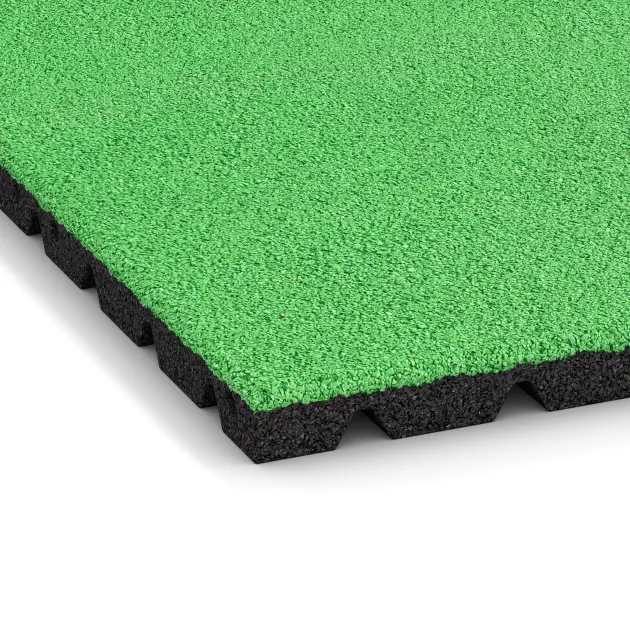 Detailaufnahme der Randausprägung von WARCO-Produkt 5470, Fallskyddsmatta 3 cm - EN 1177 ≤ 100 cm, Format 500 x 500 x 30 mm, Farbe Maigrön.