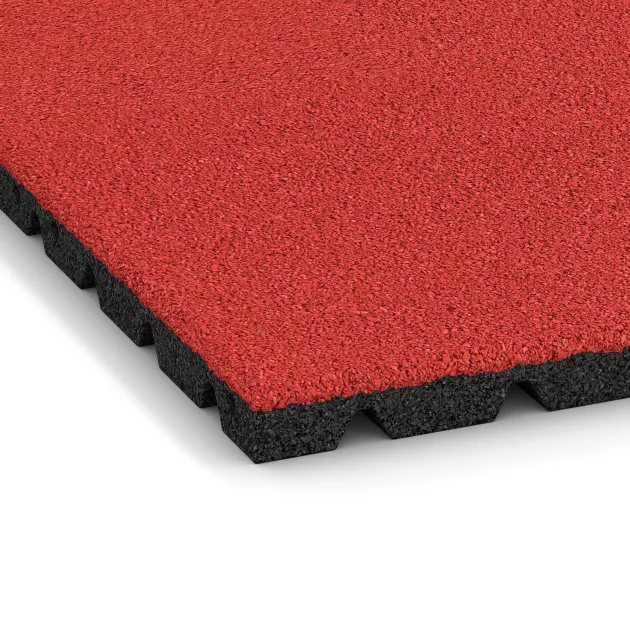 Detailaufnahme der Randausprägung von WARCO-Produkt 5474, Fallskyddsmatta 3 cm - EN 1177 ≤ 100 cm, Format 500 x 500 x 30 mm, Farbe Rose.