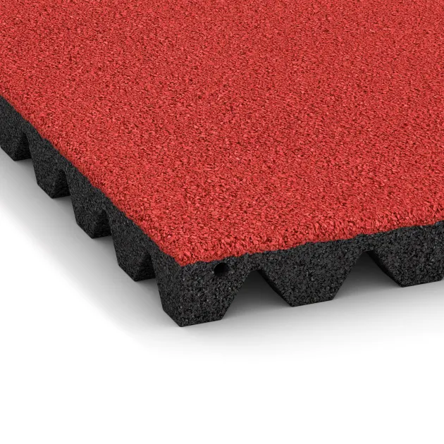 Detailaufnahme der Randausprägung von WARCO-Produkt 0639, Fallskyddsplatta för lekplats, Format 500 x 500 x 45 mm, Farbe Rose.