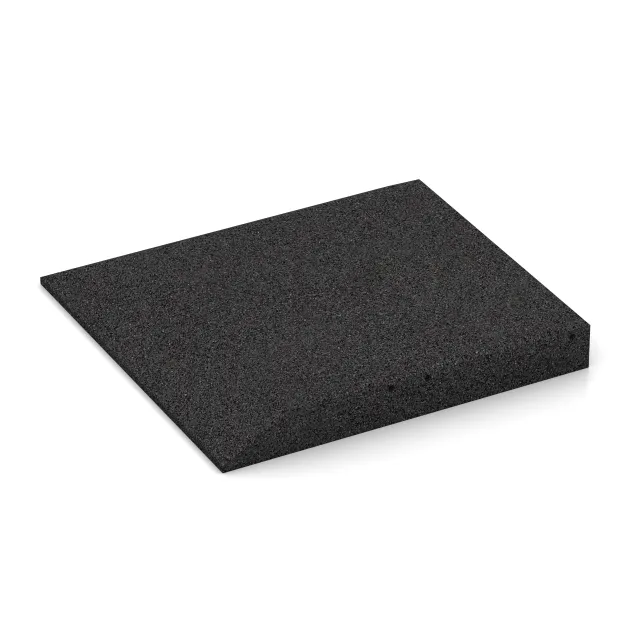 Detailaufnahme der Randausprägung von WARCO-Produkt 0491, Eck-Platte (zwei Seiten abgeschrägt), Format 500 x 500 x 65 mm, Farbe Anthracite.