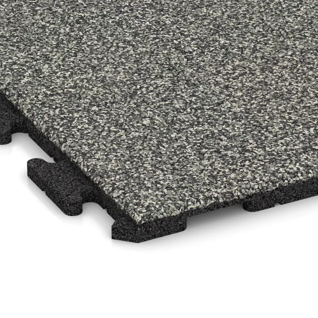 Detailaufnahme der Randausprägung von WARCO-Produkt 1571, Spiel-Bodenbelag, Format 1000 x 1000 x 30 mm, Farbe Grå Granit.
