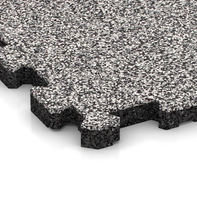 Detailaufnahme der Randausprägung von WARCO-Produkt 4452, Gummiklickplatta, Format 306 x 306 x 20 mm, Farbe Grå Melange.