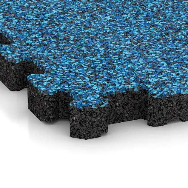 Detailaufnahme der Randausprägung von WARCO-Produkt 5420, Gummiklickplatta, Format 306 x 306 x 30 mm, Farbe Atlantic.