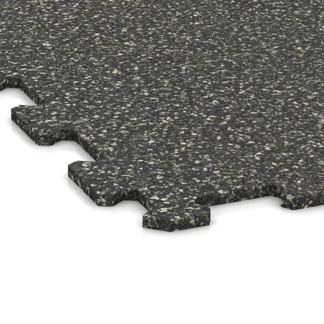Detailaufnahme der Randausprägung von WARCO-Produkt 1019, Fitnessgolv Kompakt, Format 970 x 970 x 8 mm | 0,94 m, Farbe Mörkgrå Granit.