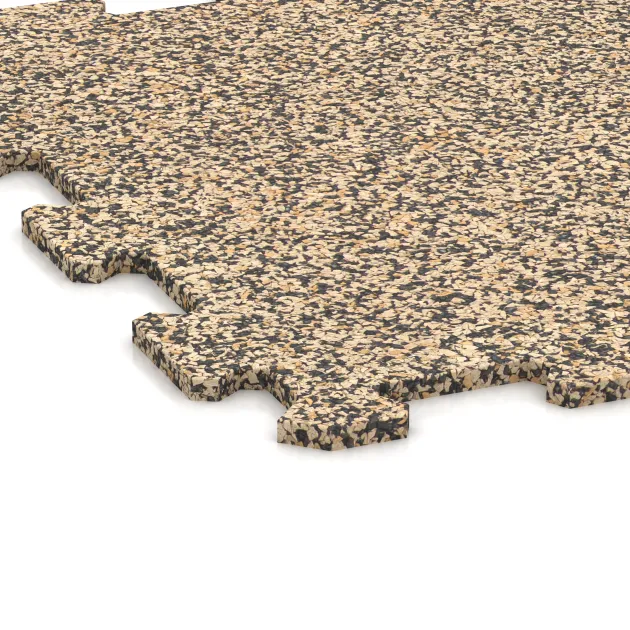 Detailaufnahme der Randausprägung von WARCO-Produkt 0890, Fitnessgolv Kompakt, Format 485 x 485 x 8 mm | 0,235 m², Farbe Travertin.