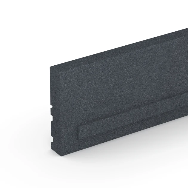 Detailaufnahme der Randausprägung von WARCO-Produkt 6213, Gummibordsten, Format 100 × 5 × 25 cm, Farbe Skiffergrå.