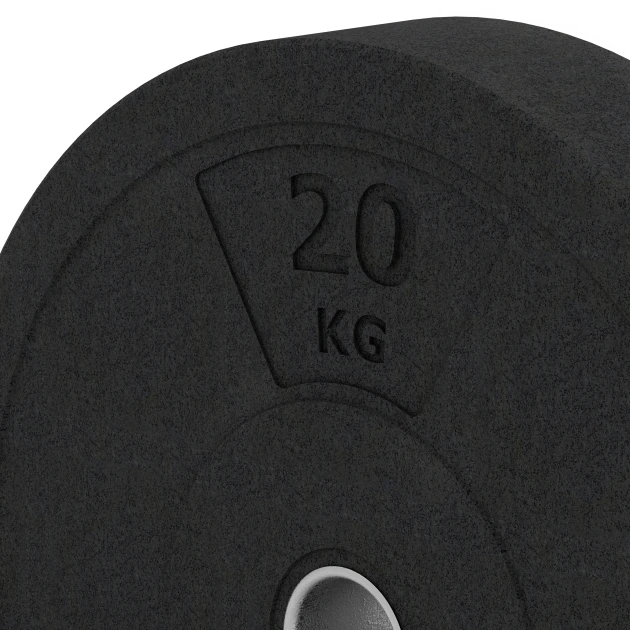 Detailaufnahme der Randausprägung von WARCO-Produkt 6089, Bumper Plate Slim, Format 20 kg | ø 45,4 x 8,61 cm, Farbe Antracit.