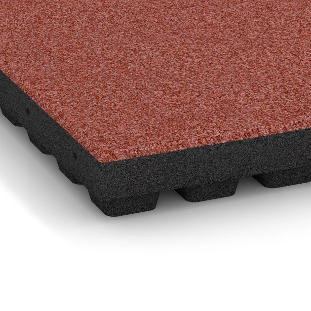 Detailaufnahme der Randausprägung von WARCO-Produkt 6140, Fallskyddsplatta – 205 cm, Format 50 x 50 x 7 cm, Farbe Tomatröd.